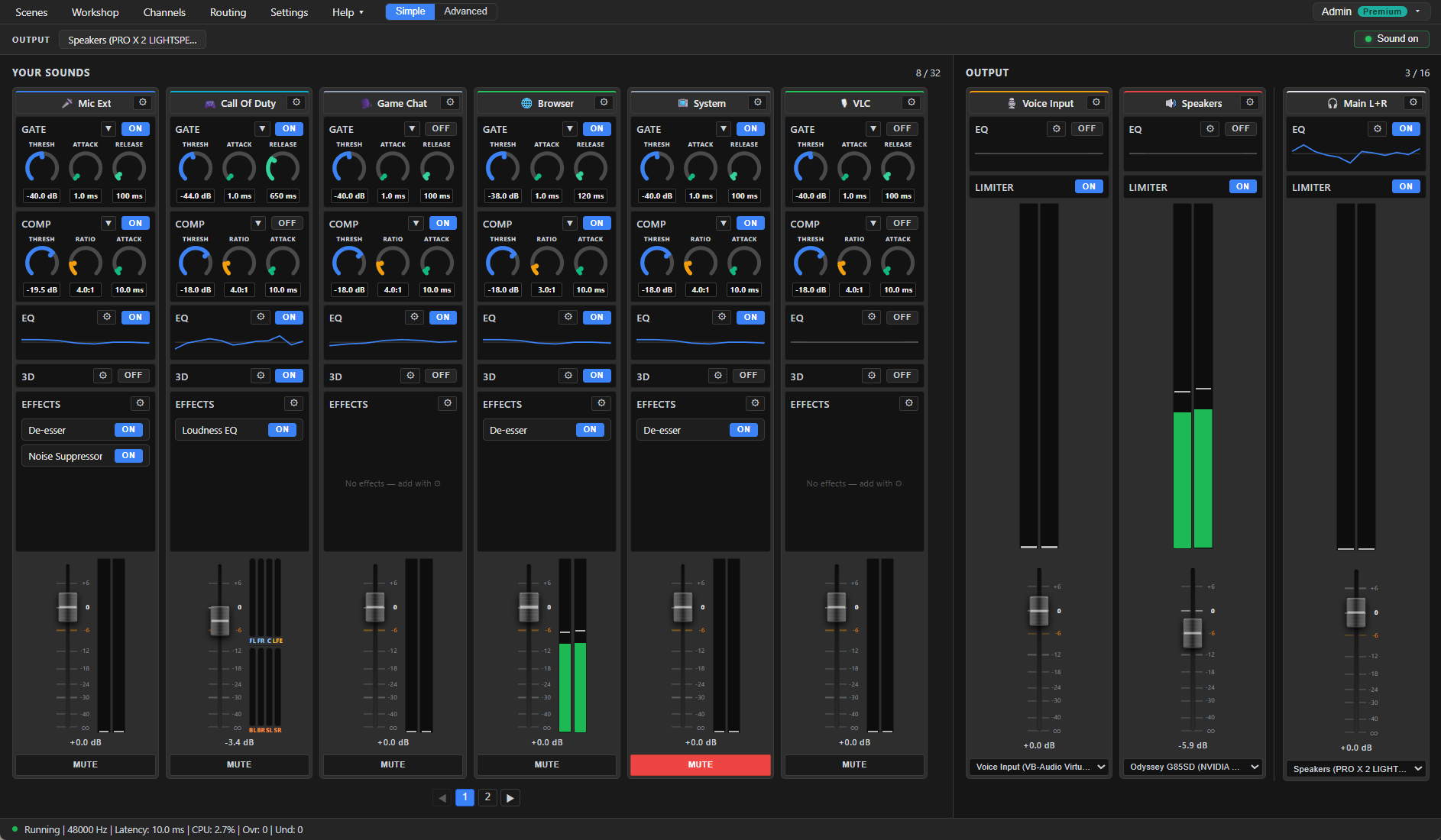 Aura Mixer — Simple mode, the default view