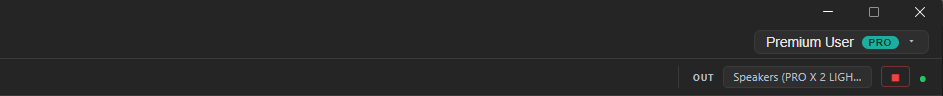 The monitor bar's right end — the ▶ play button that starts the audio engine, with the green 'engine running' indicator next to it.
