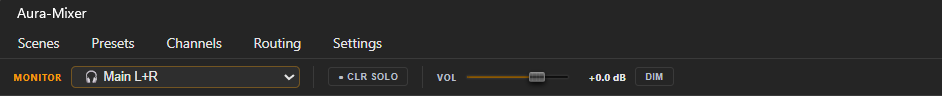 Close-up of the menu bar: Scenes · Workshop · Channels · Routing · Settings on the left, Account button (with a PRO badge when Premium is active) on the far right.